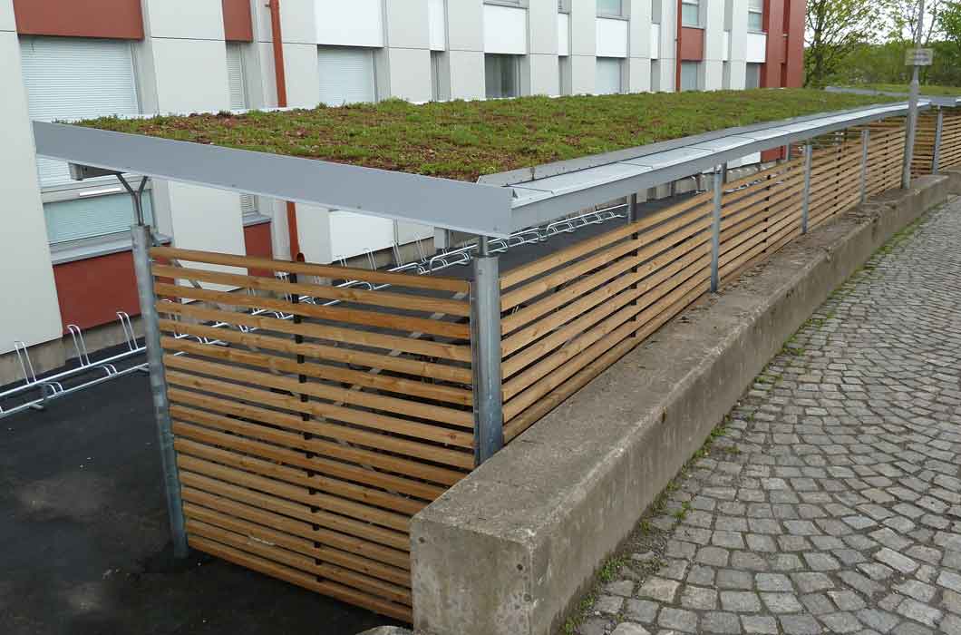 Cykeltak Basta. Cykelgarage. Cykelparkering.