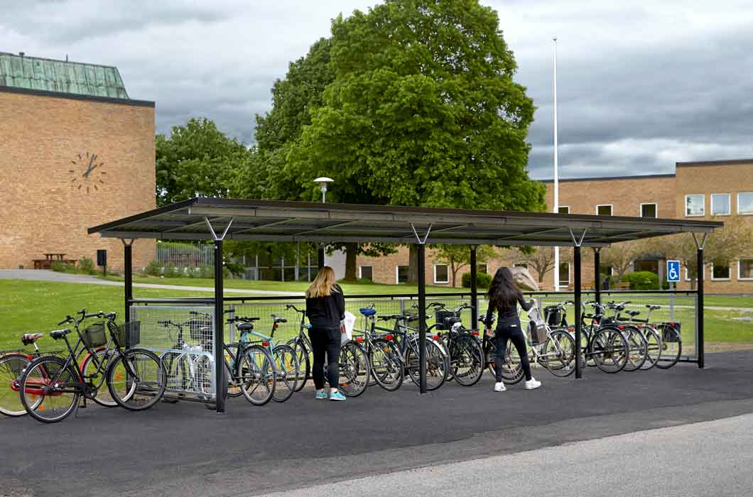 Cykeltak Basta. Cykelgarage. Cykelparkering.