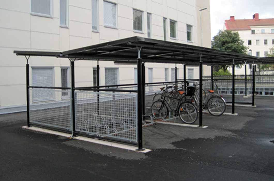 Cykeltak Basta dubbelsisig inkörning. Cykelgarage. Cykelparkering.