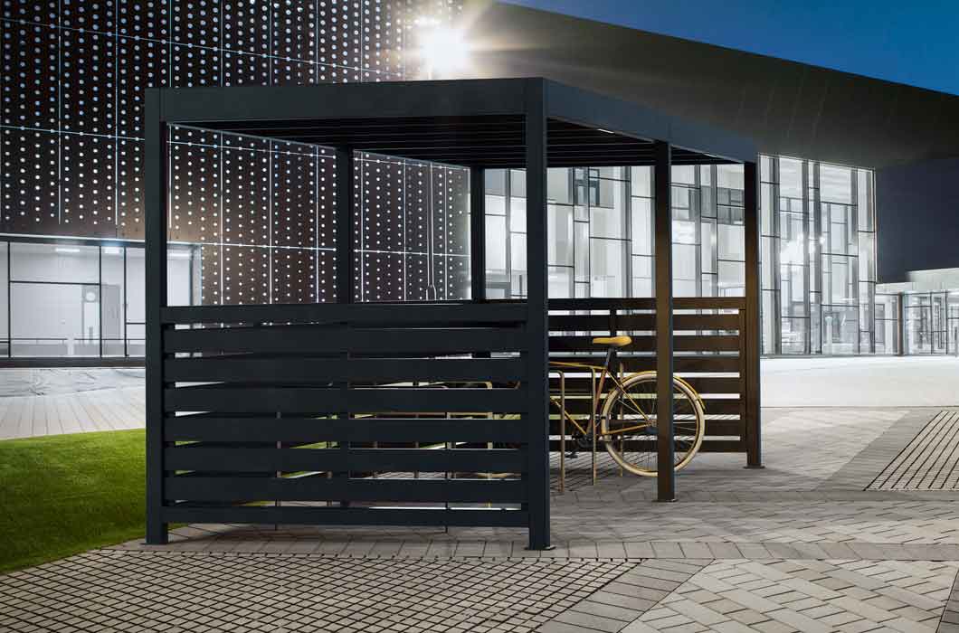 Cykeltak Quattro. Cykelgarage. Cykelparkering.