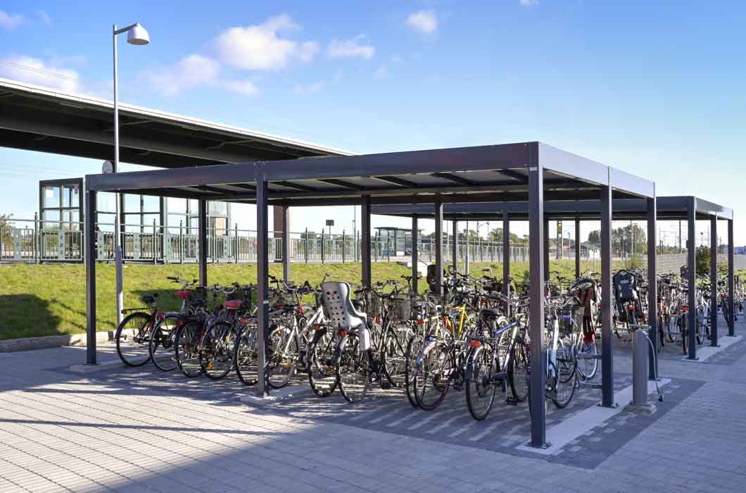 Cykeltak Quattro. Cykelgarage. Cykelparkering.